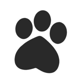 Black heart shaped paw print icon symbolizing pet care and animal health.